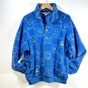 VTG 90s Eastern Mountain Sports 1/4 Pullover Fleece Henley Mens L Blue USA